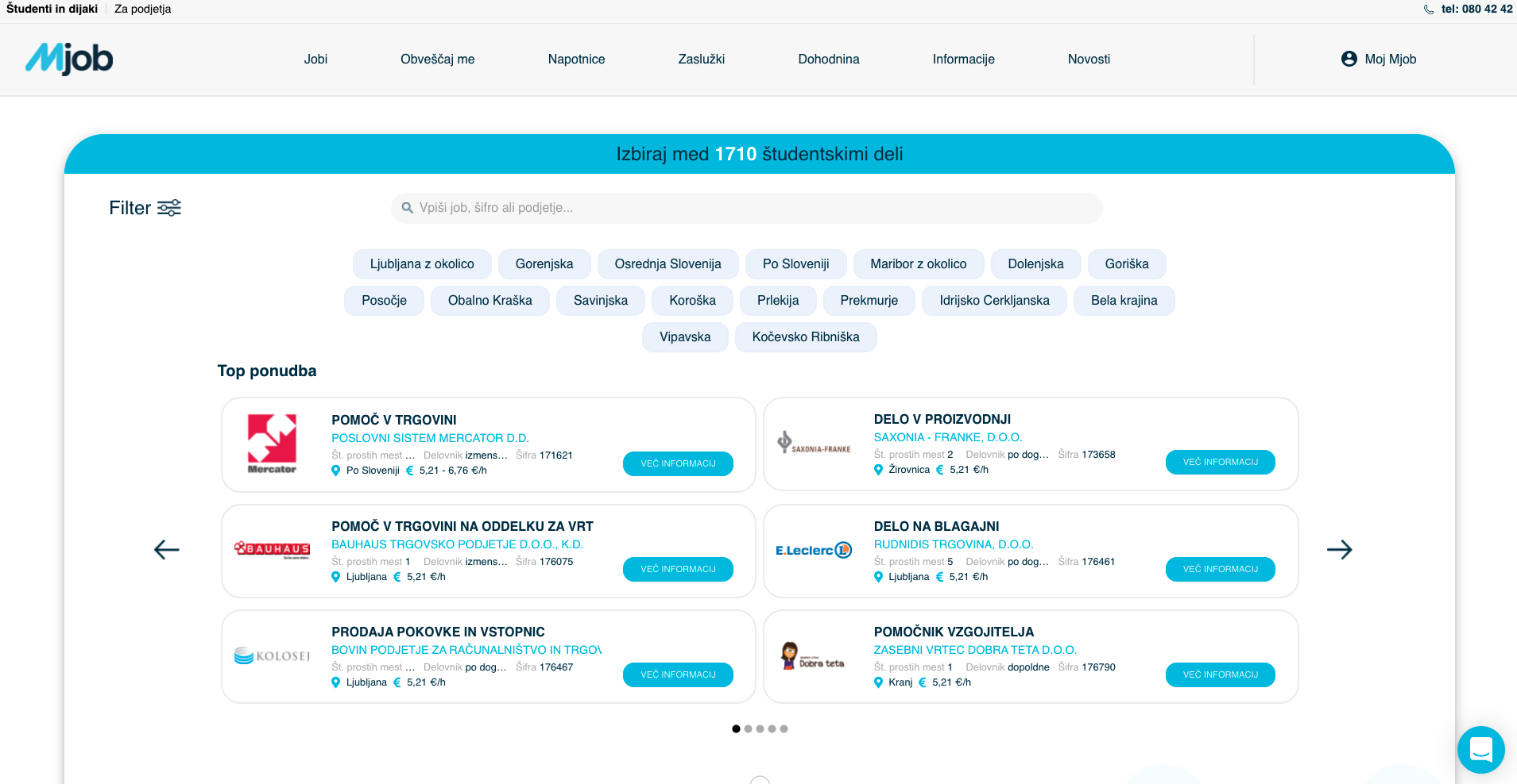 študentski servis Mjob - spletna stran